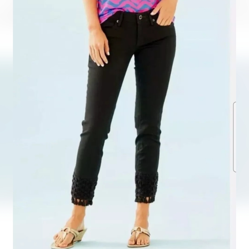 Lilly Pulitzer South Ocean Cotton Stretch Fringe Skinny Crop Pant Size 6 Beachy
